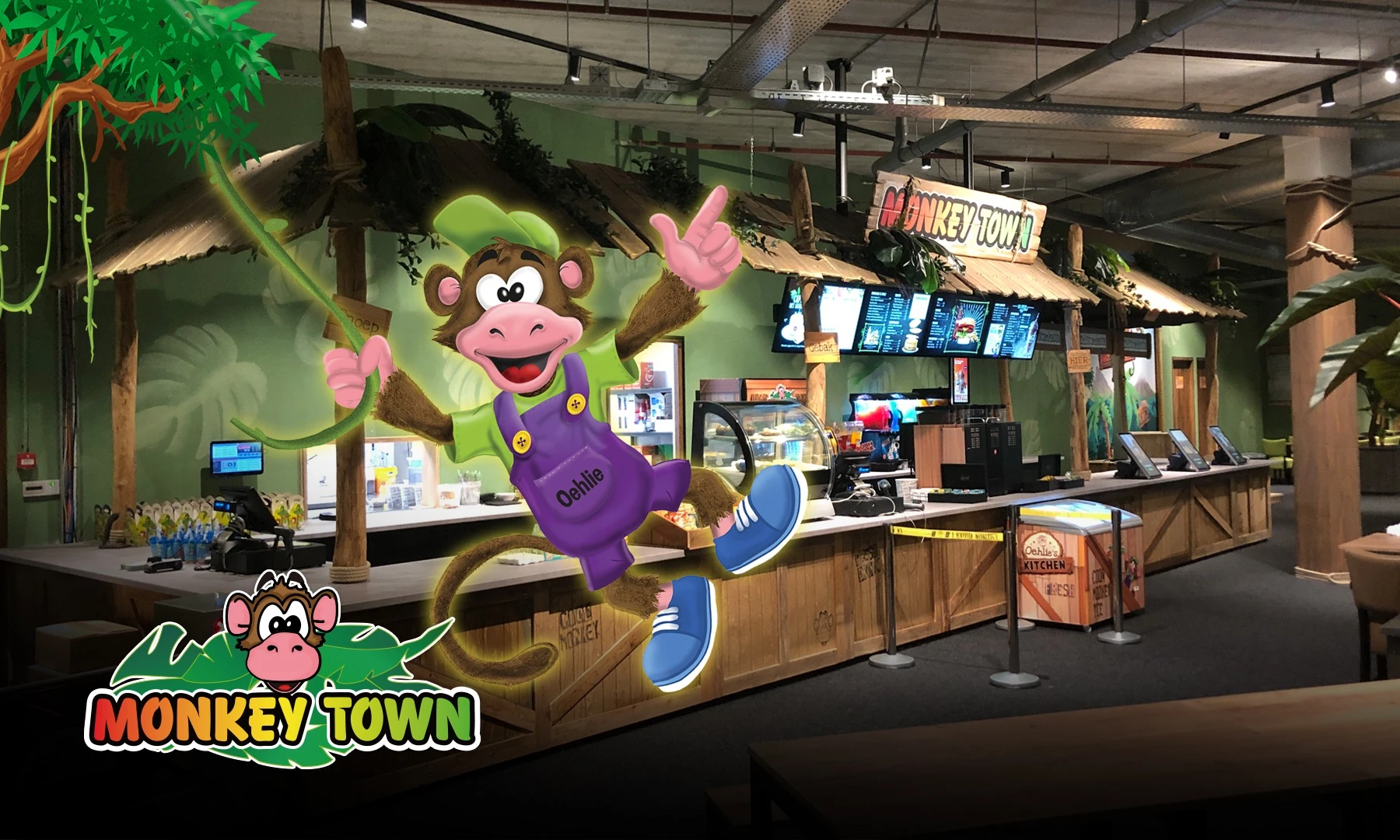 Monkey Town: the completed jungle bar with Oehlie in the new illustration style