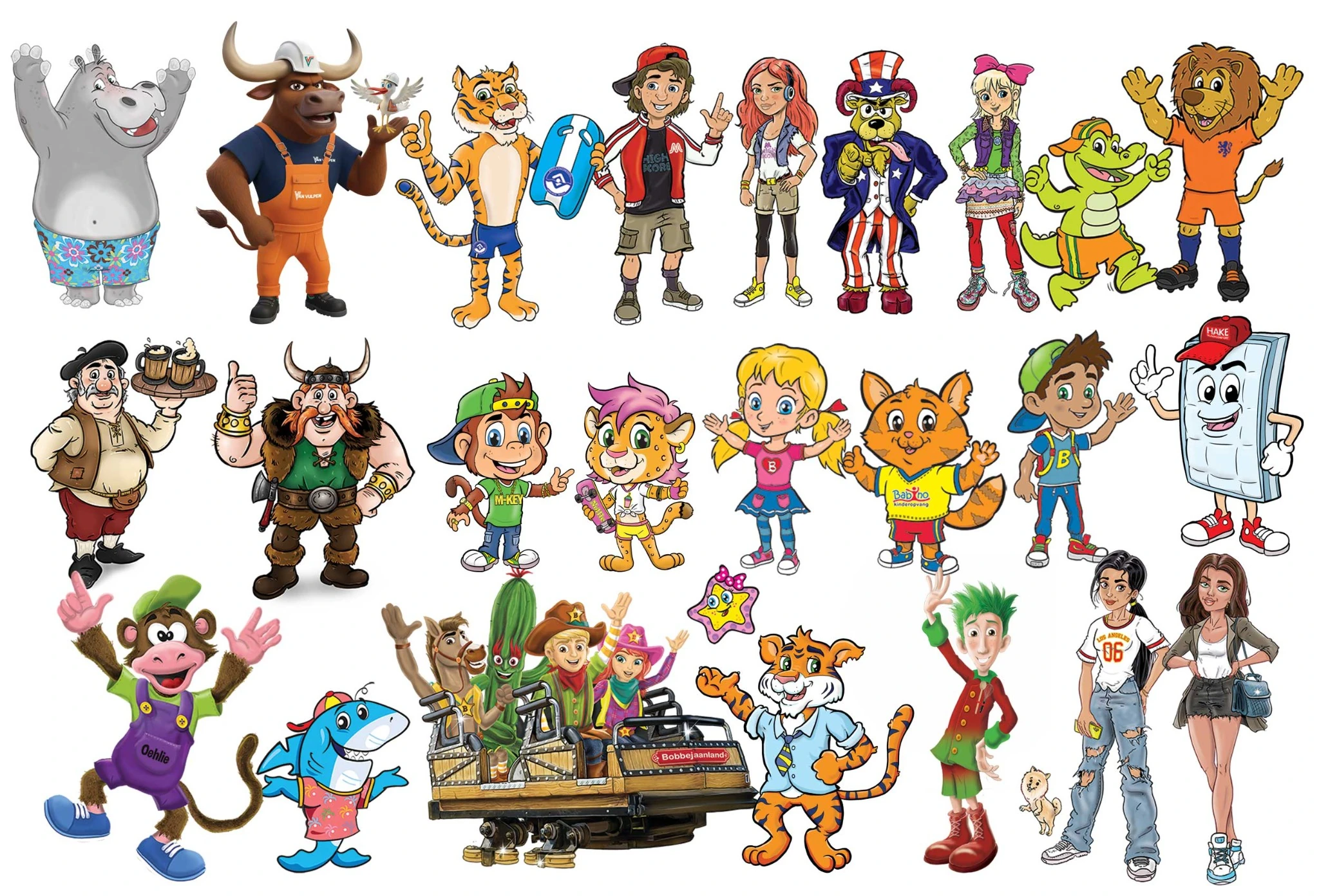 Overzicht van uiteenlopende characters ontworpen door Creative Blast