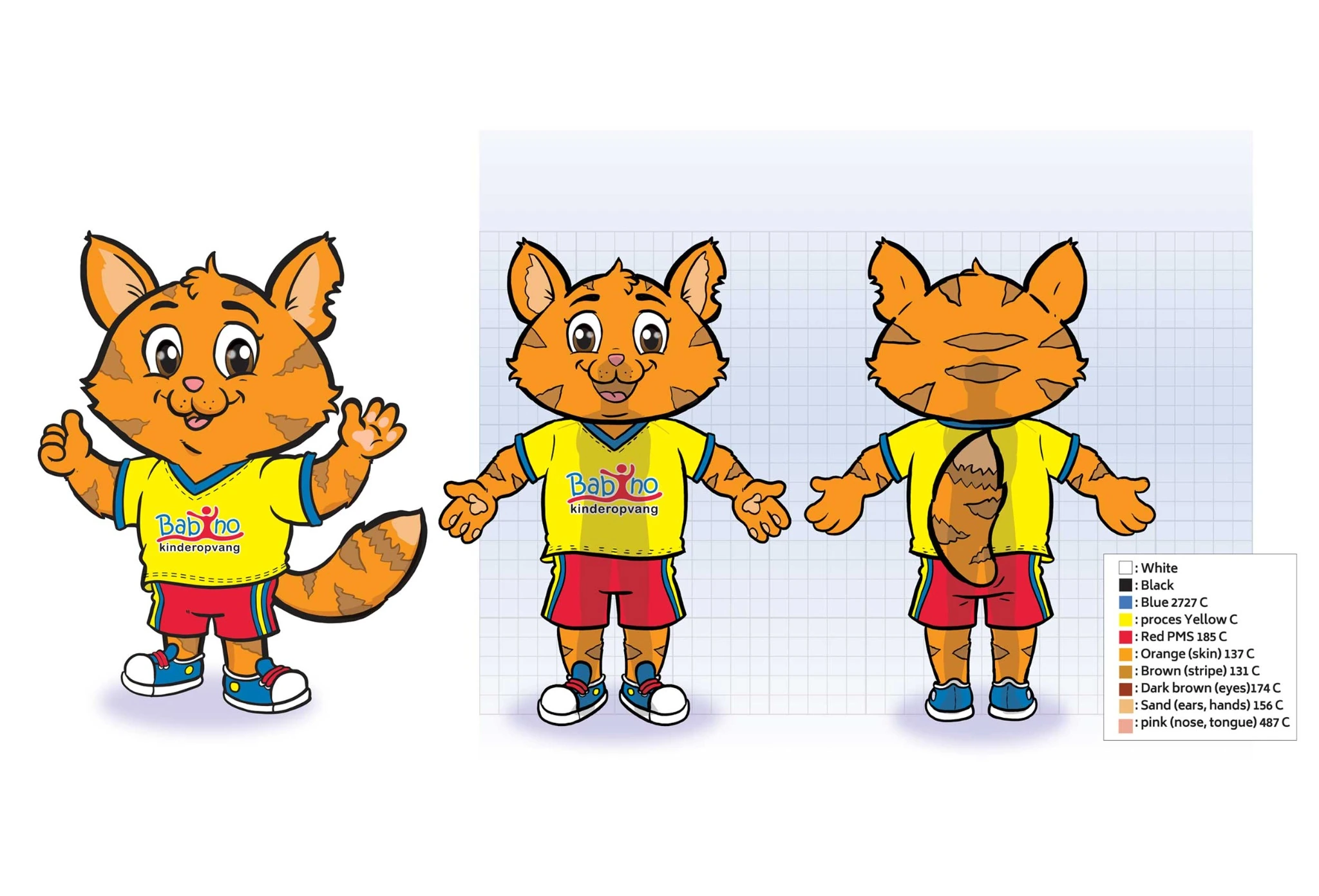 Ontwerp en aanzichten van Babino-character Ollie