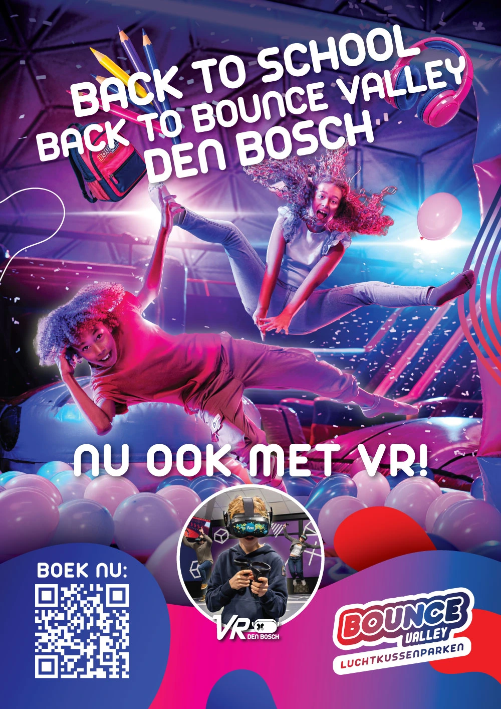 Back to School poster voor Bounce Valley Den Bosch met VR