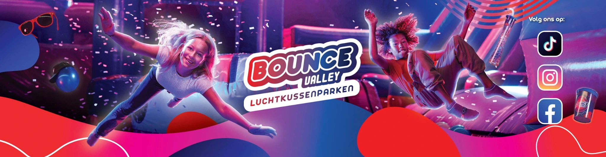 Brede Bounce Valley campagnebanner met springende kinderen