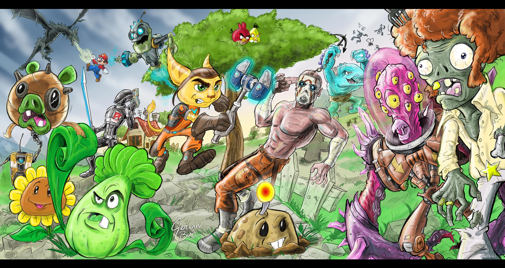 Illustrative collage of varied video game characters