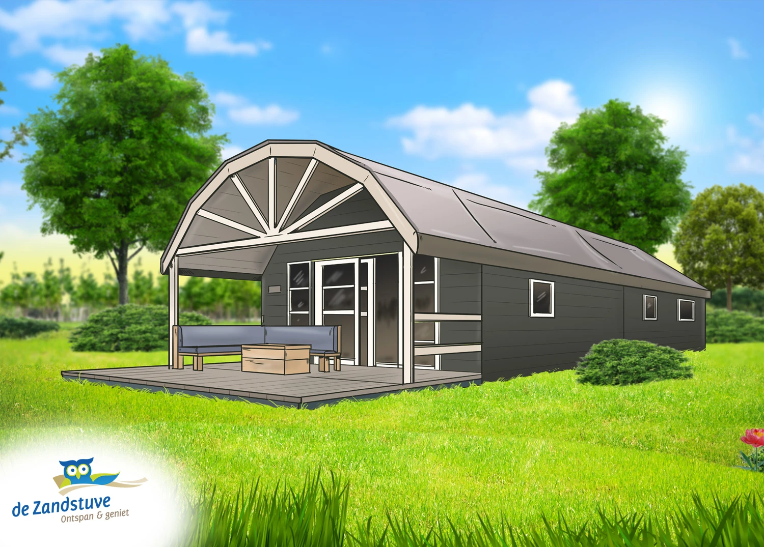 Illustrative visual of a holiday home with a covered terrace