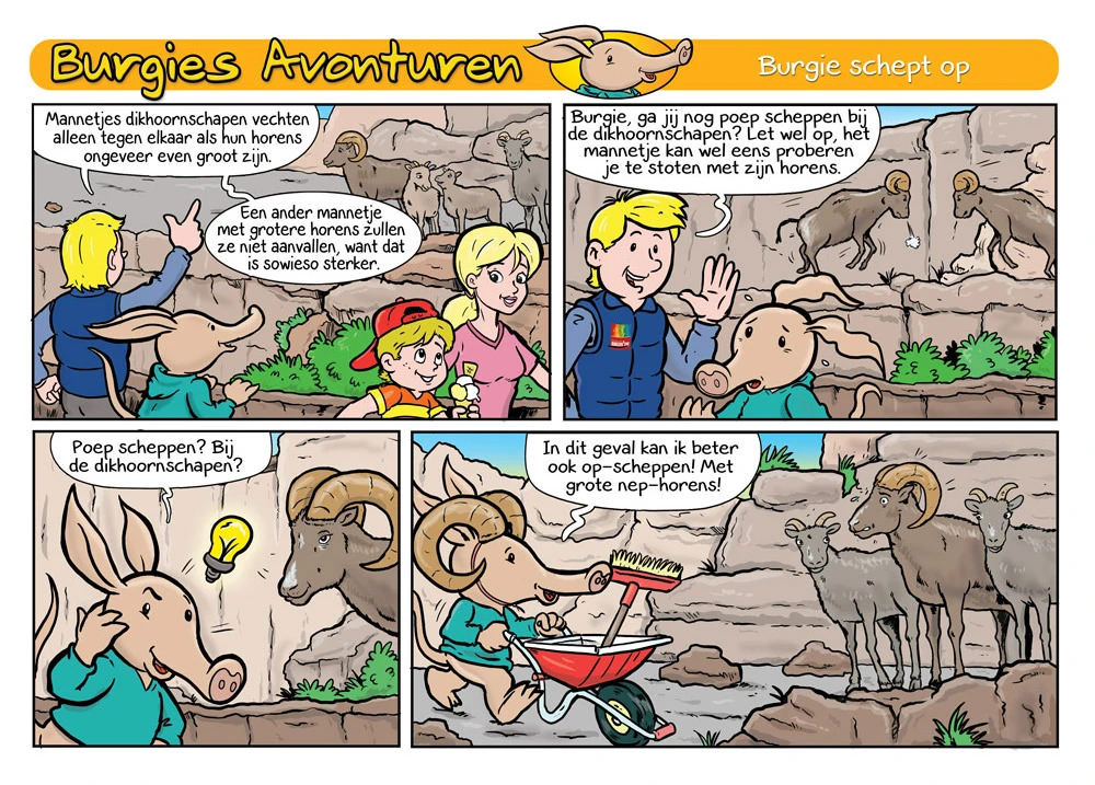 Burgie comic for Burgers’ Zoo about the horns of an oryx