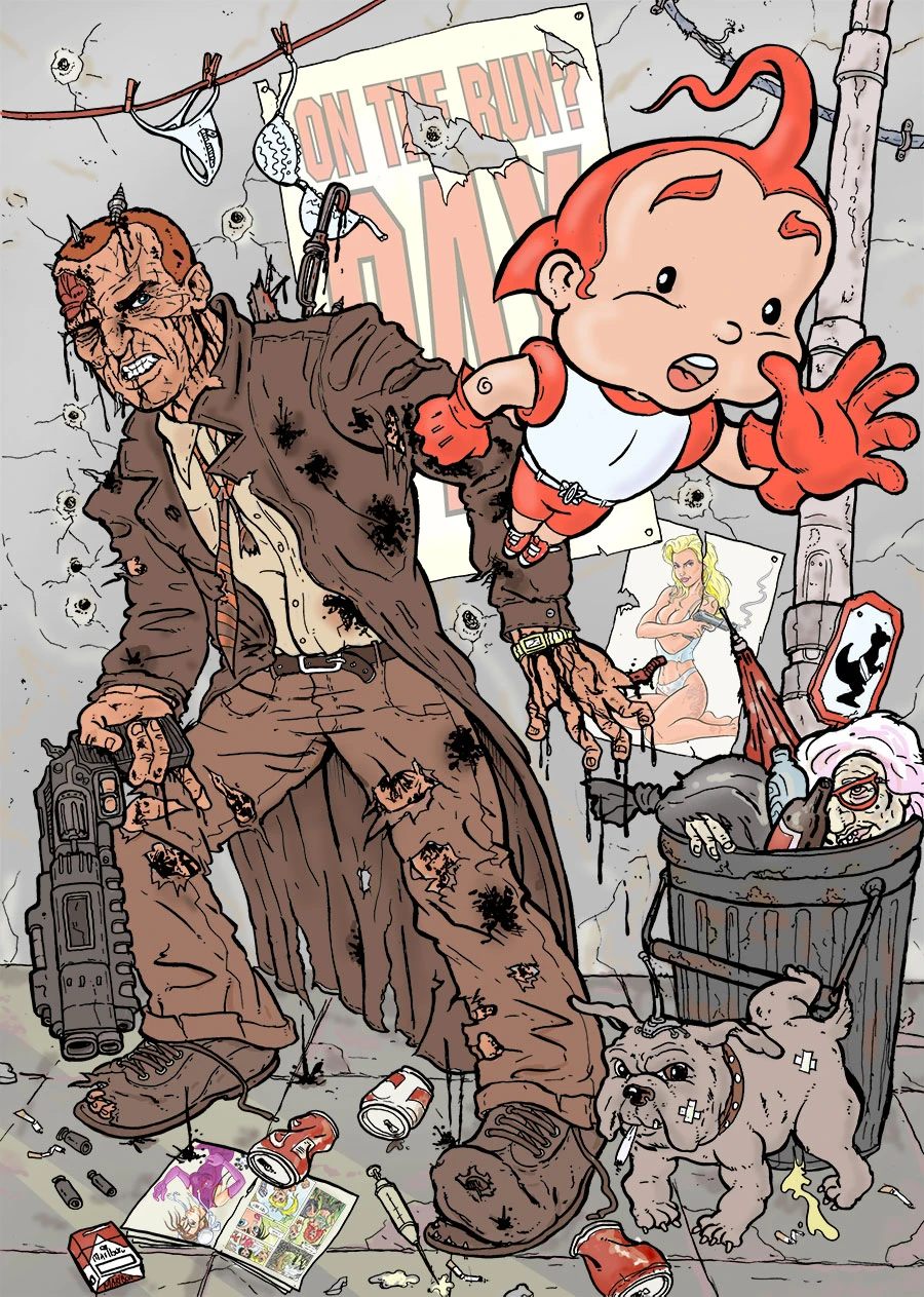 Nixon and Rusty in an illustrated adventure scene