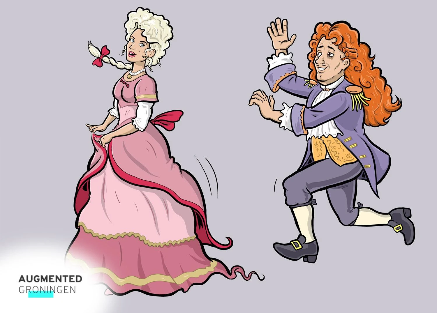 Historical characters in expressive poses, drawn for Augmented Groningen