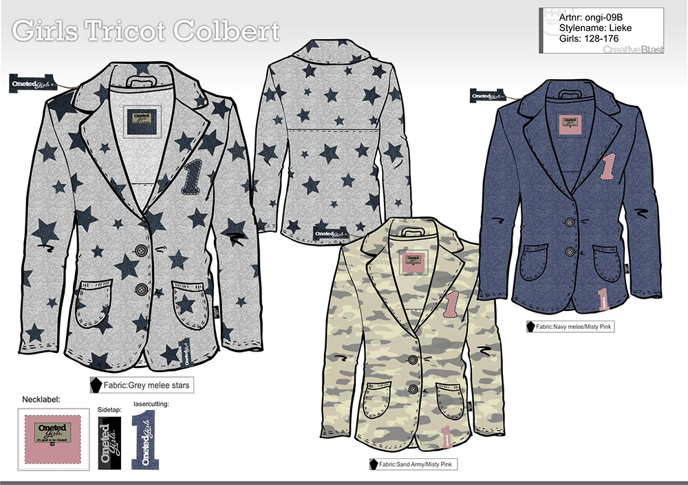 Oneted Girls design sheet with jersey jackets and star patterns