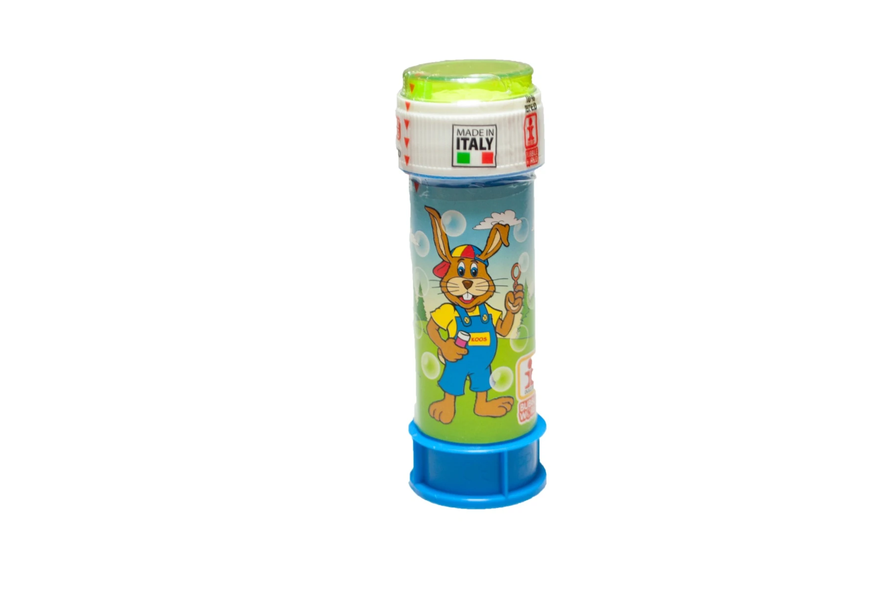 Koos Konijn on blue bubble-blower packaging