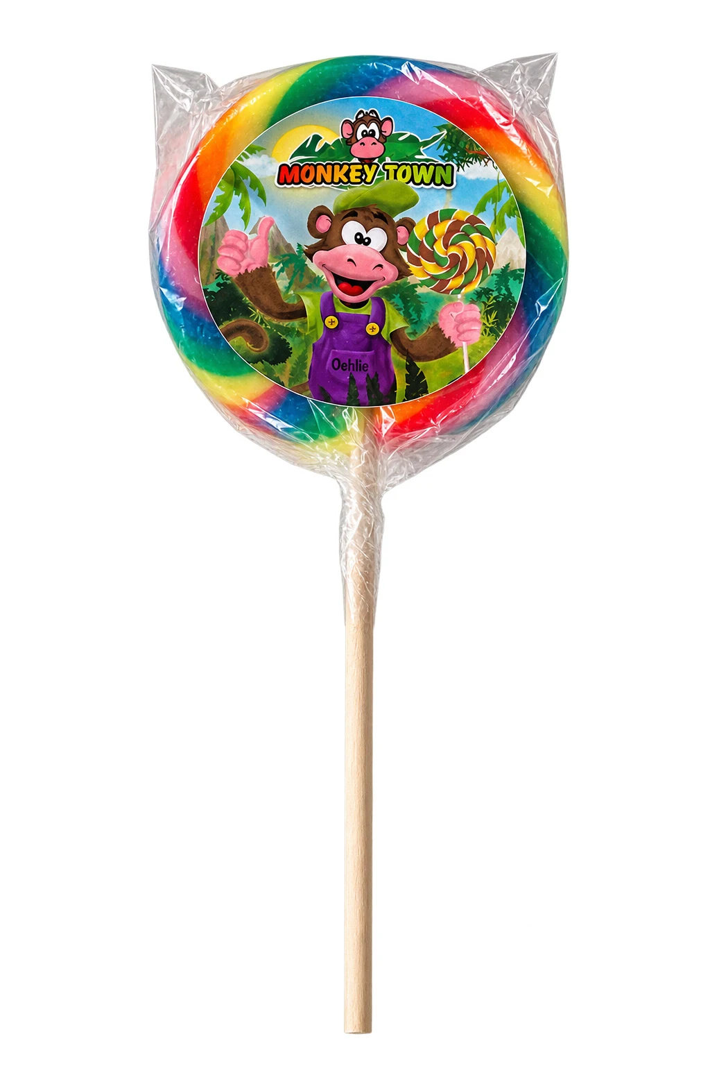 Monkey Town lollipop with a colourful Oehlie wrapper