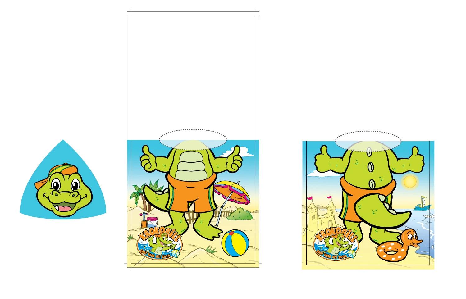 Production drawing of the Krokobill poncho with hood, front and back views