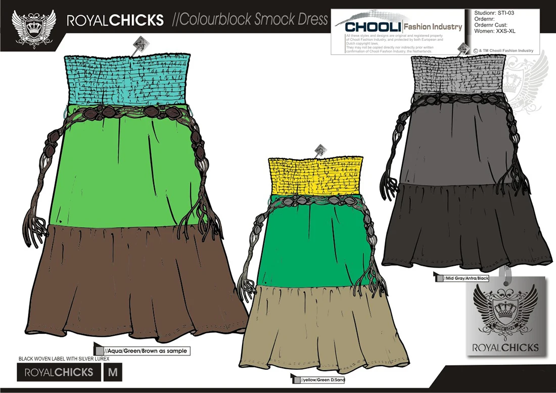 Royal Chicks design sheet for a smocked colour-block dress