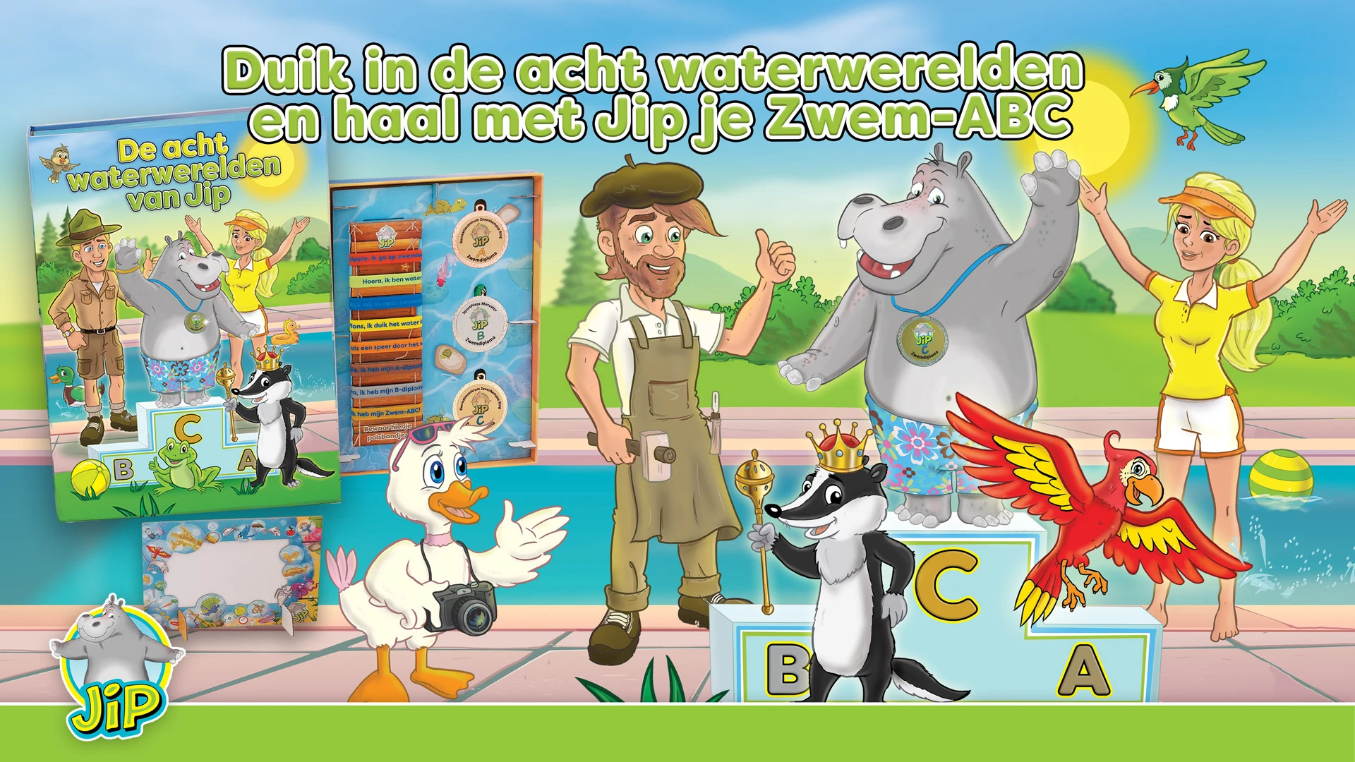Jip en zijn vrienden bij de acht waterwerelden en het Zwem-ABC