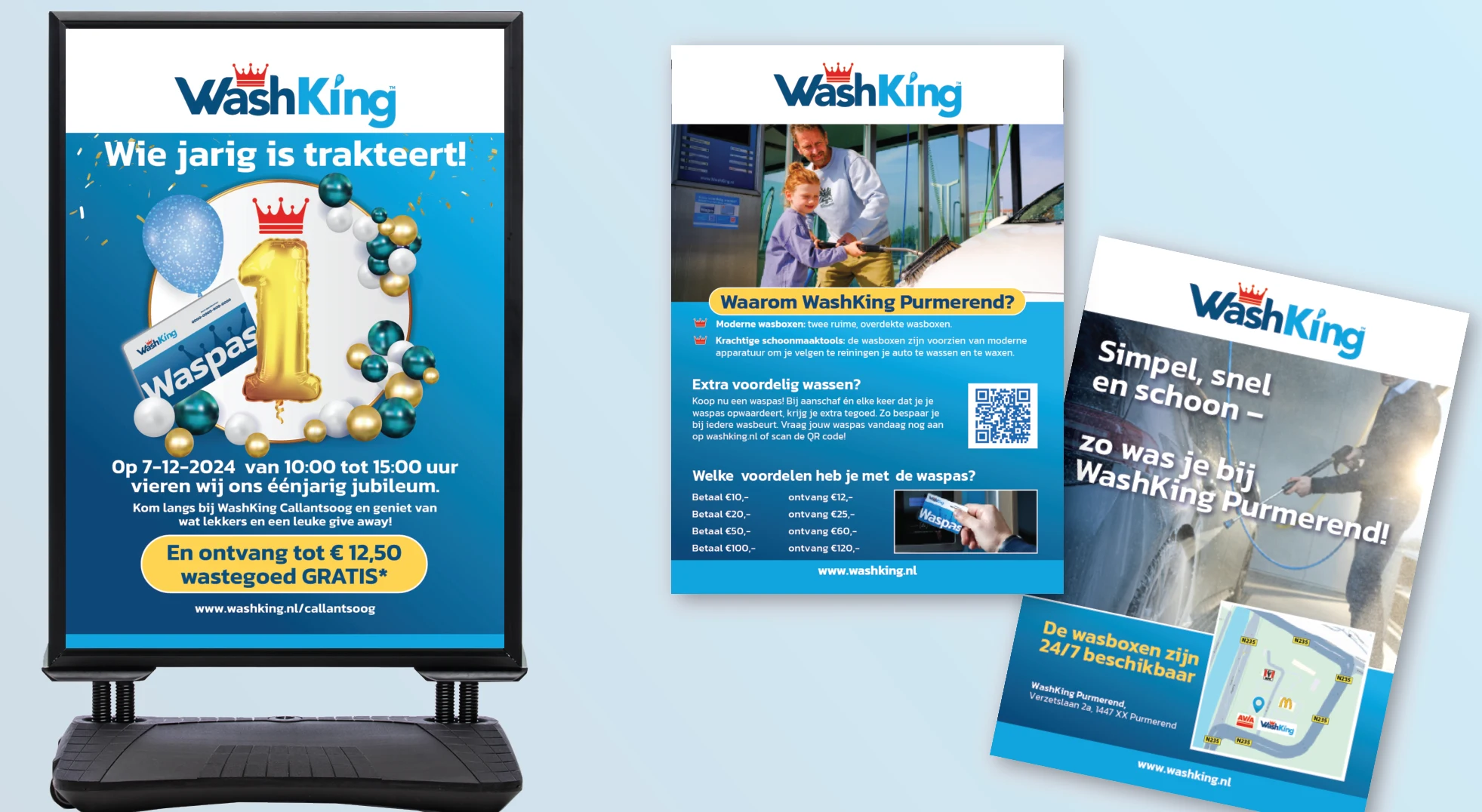 WashKing posters, pavement sign and flyers