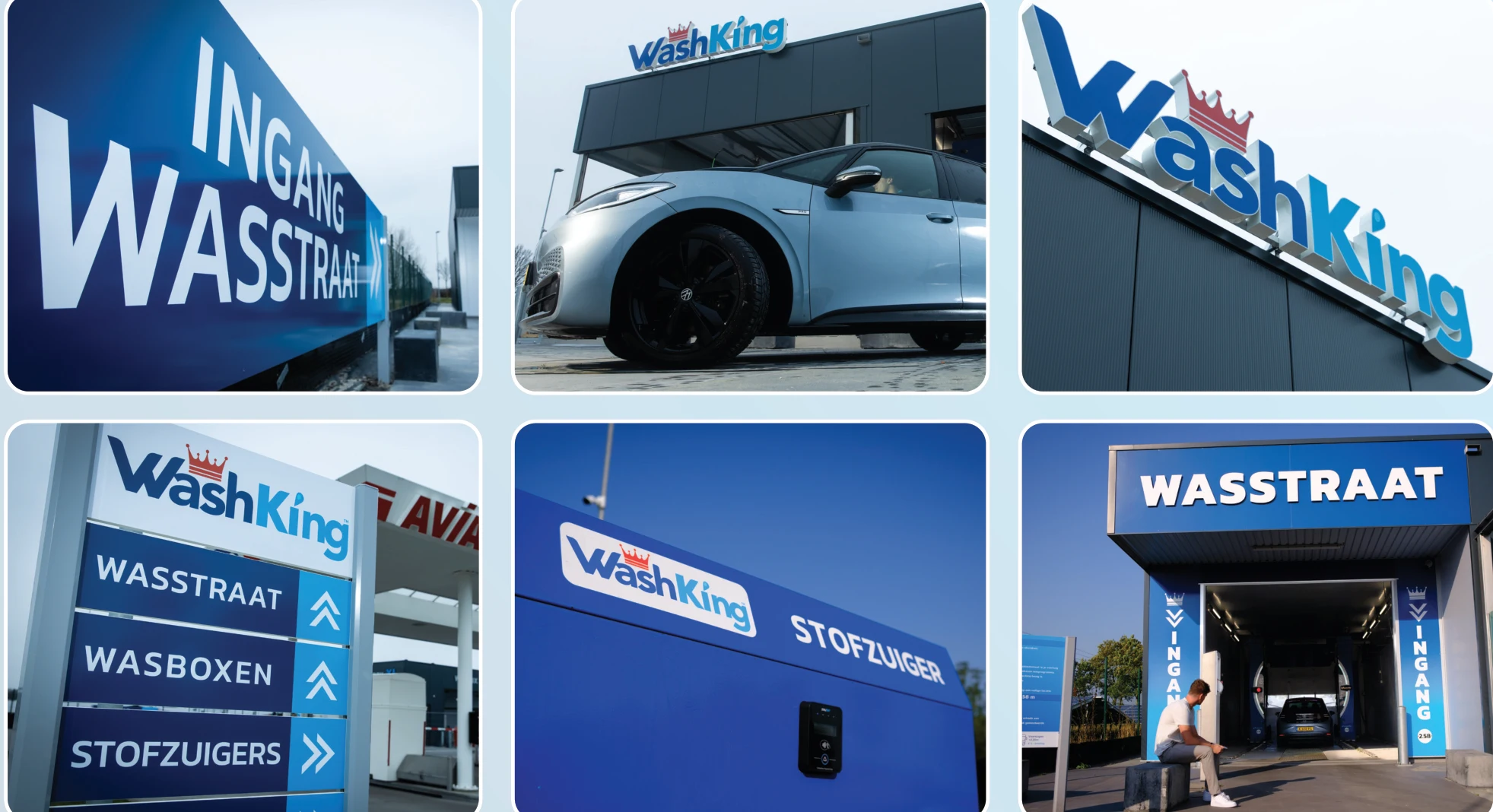 Selection of WashKing façades, entrance and wayfinding