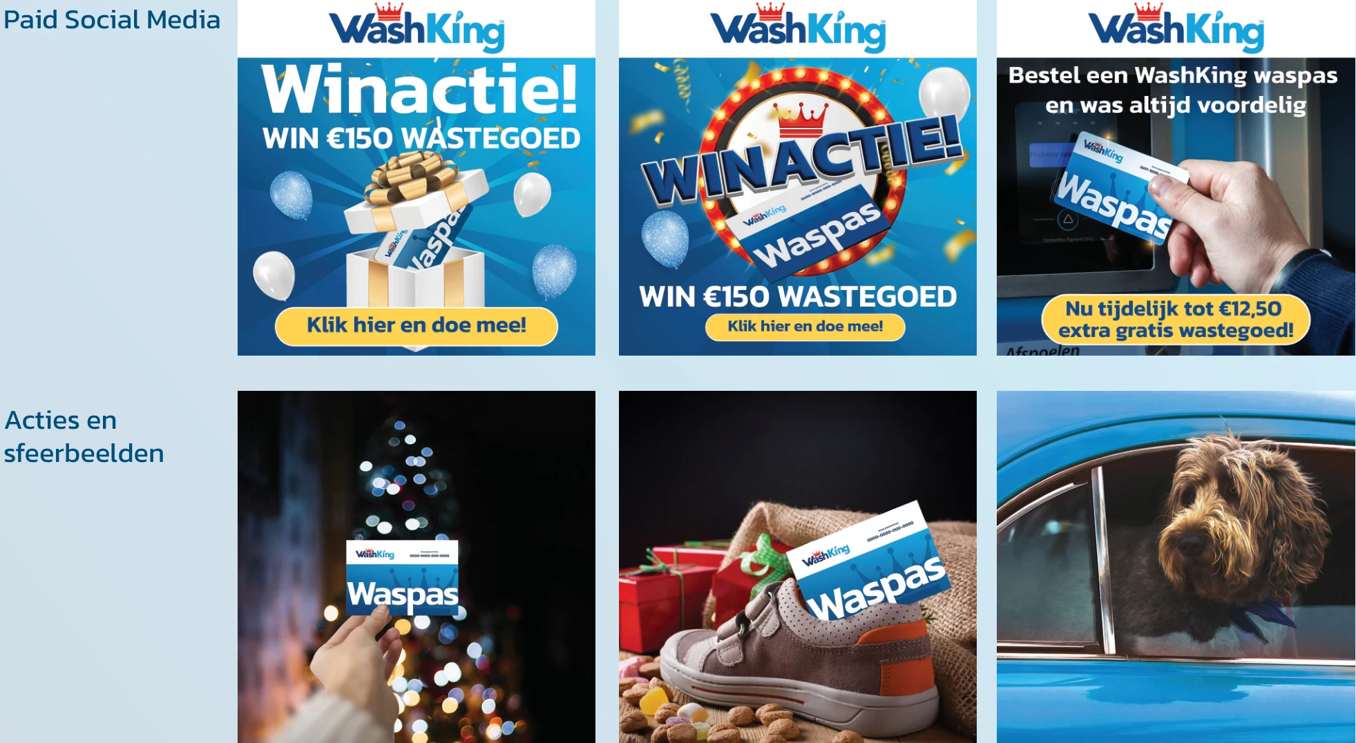 Selection of WashKing social media posts with offers and atmosphere imagery
